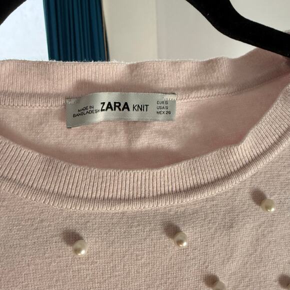 ZARA KNIT Pearl Embellished Sweater Light Pink Size Small - Picture 2 of 6